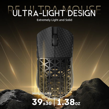 ATTACK SHARK R5 Ultra Carbon Fiber 8000Hz Wireless Gaming Mouse, 39g SUPERLIGHT, 42000DPI, PAW3950MAX Sensor, Nordic 52840 Chip, Bluetooth/2.4G/USB-C Wired Mice with Coiled Cable, for PC/Mac, Black