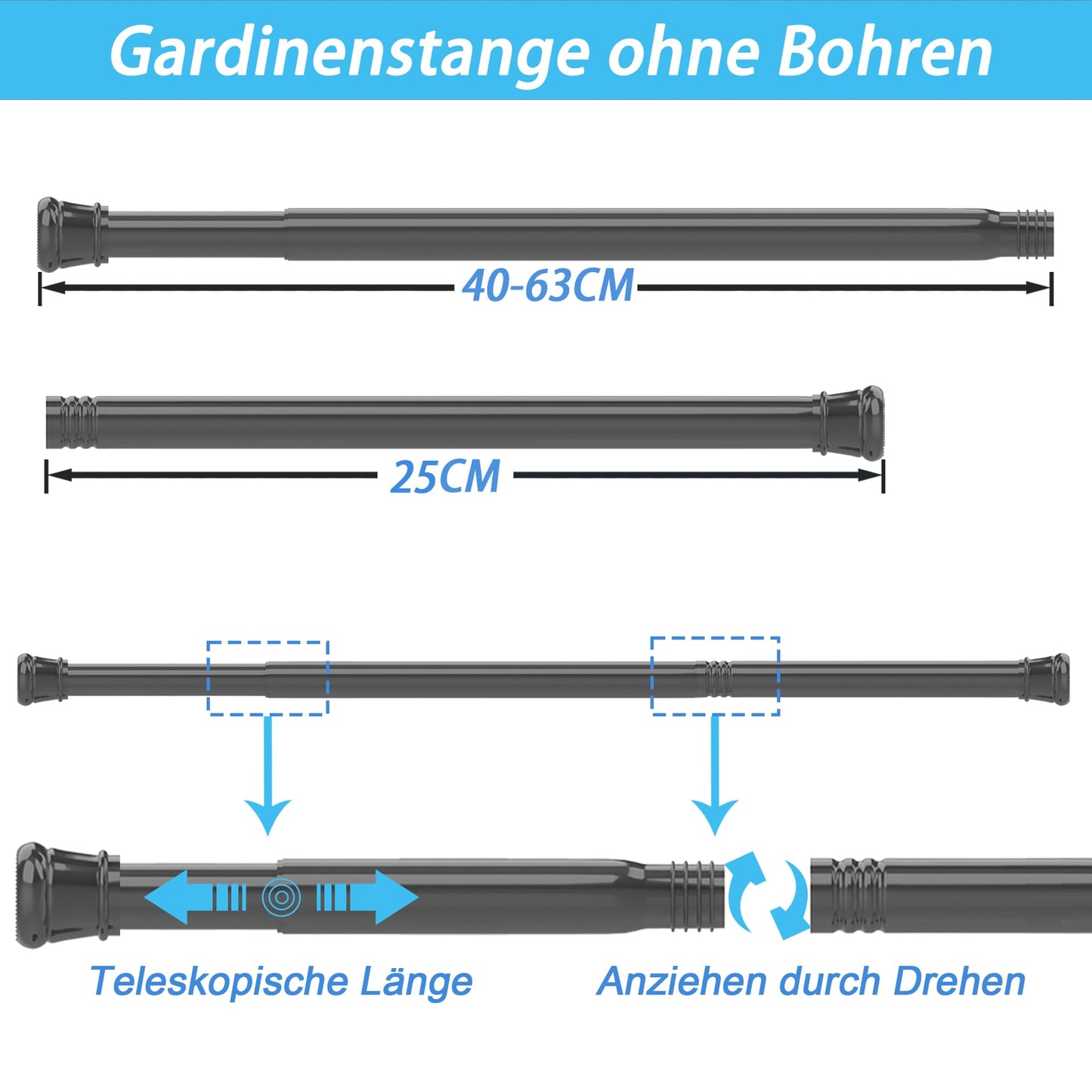 Tija dus Aiitomg 00CG telescopica fara gaurire 65-85 cm, negru