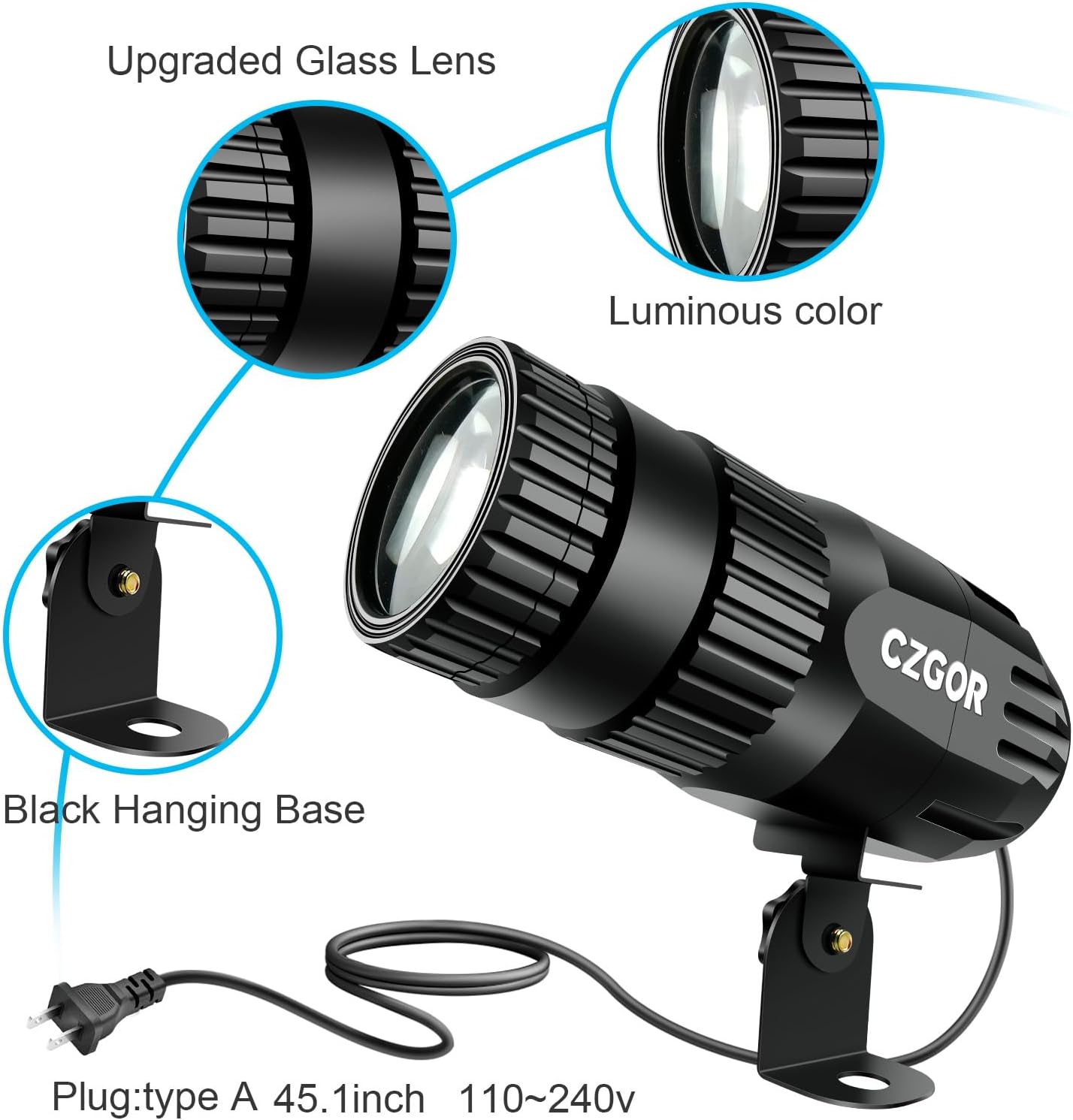 Led Pinspot Light 2 Pack, Czgor Disco Ball Spotlight 15W RGBW 4 in 1 Mirror Ball Lights with Remote Control Super Bright LED Pin Spot Light for Parties DJ Club Bar Wedding