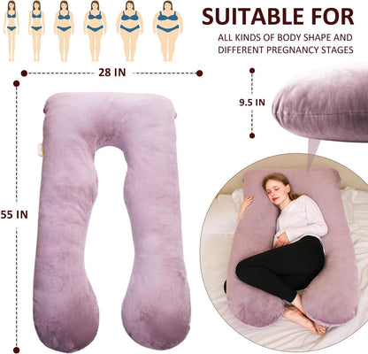Perna Chilling Home Pregnancy Pillow U-Shaped Side Sleeper Purple Velvet