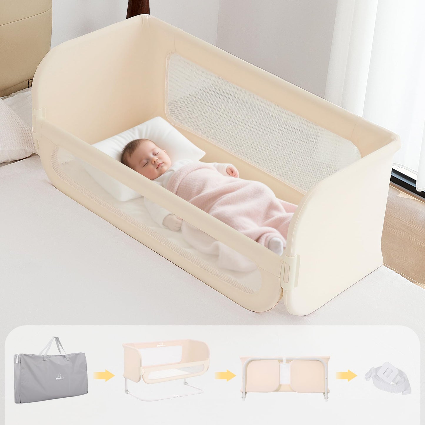 Protectie pat BabyAlly TA12-G 2 in 1 pliabila 185 cm crem
