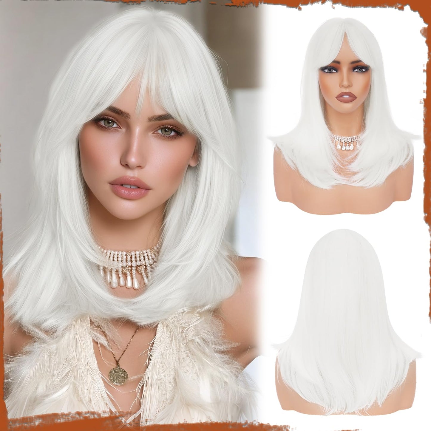 Peruca Sofeiyan Long Straight Wig 40 cm Negru Natural cu Breton