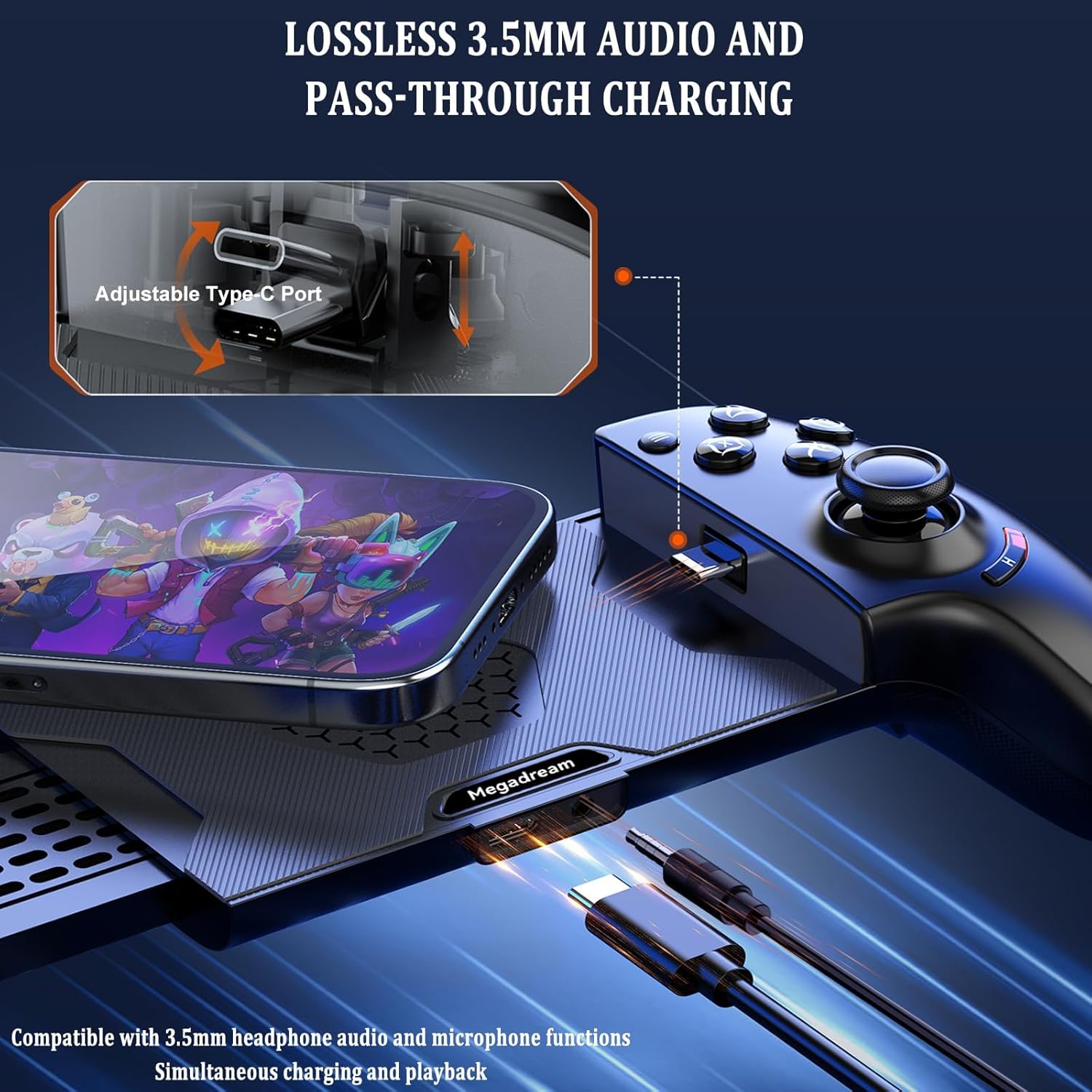 Megadream Phone Controller for iPhone 16/iPhone 15/Android USB C Mobile Gaming Controller with 3.5mm Audio Jack, Remote Player Gamepad for PS5/PS4/Xbox/PC, Cloud Game, Plug and Play, Hall Joysticks/Hall Trigger, 2 Mappable Buttons