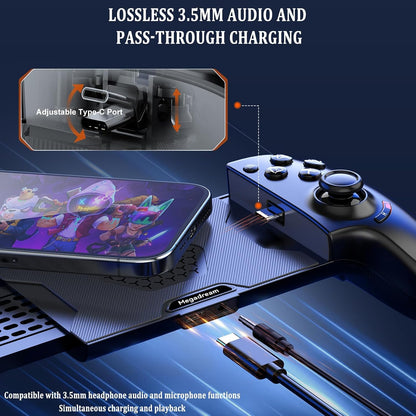 Megadream Phone Controller for iPhone 16/iPhone 15/Android USB C Mobile Gaming Controller with 3.5mm Audio Jack, Remote Player Gamepad for PS5/PS4/Xbox/PC, Cloud Game, Plug and Play, Hall Joysticks/Hall Trigger, 2 Mappable Buttons