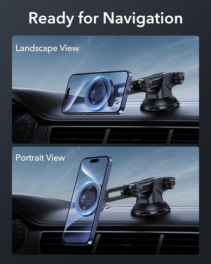 ESR Dashboard Magnetic Phone Holder for Car, for MagSafe Car Mount, Windshield Vacuum Car Mount for iPhone 16/16e/15/14/13/12, Samsung, Car Accessories, Charging Not Supported,2 Metal Rings Included