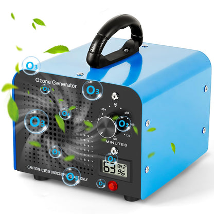 Ozone Generator, 60,000 mg/h Ozone Device with Temperature and Humidity Display, Ozone Air Purifier with 120 Min Timer, for Car, Home, Room, Smoke, Pet Odours and Kitchen Odours, Black