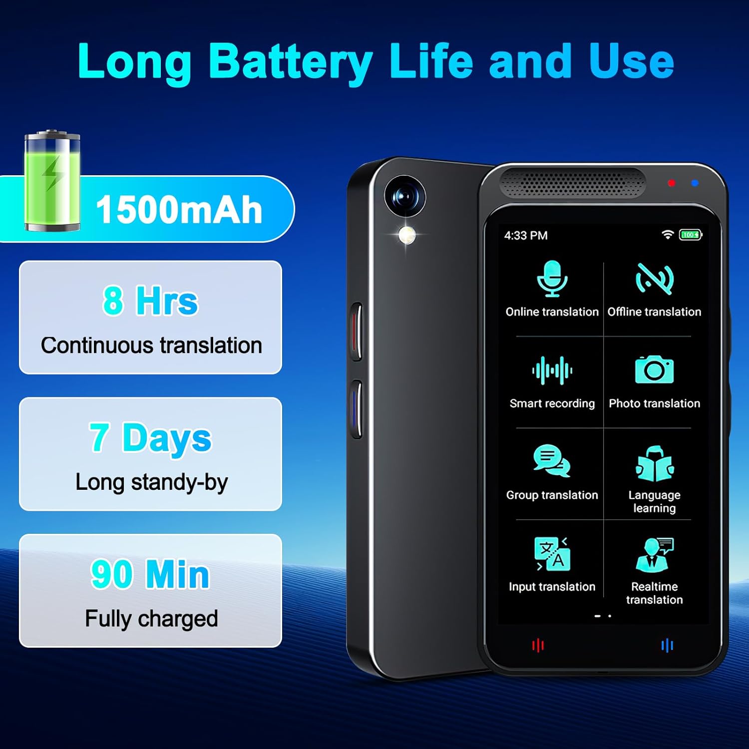 Translator Voice Translator Device, 138 Languages Intelligent AI Foreign Language Translator with 4.1 Inch Screen, Supports WLAN/Hotspot/Offline Translation and Instant Two-Way Translation (Z6)