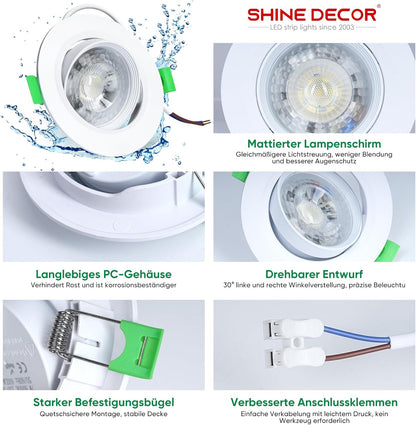 Shine Decor LED Recessed Spotlight,Neutral White 4000K Dimmable,LED Ceiling Downlights,Recessed LED Lights for Bedroom Bathroom Kitchen,Pack of 10