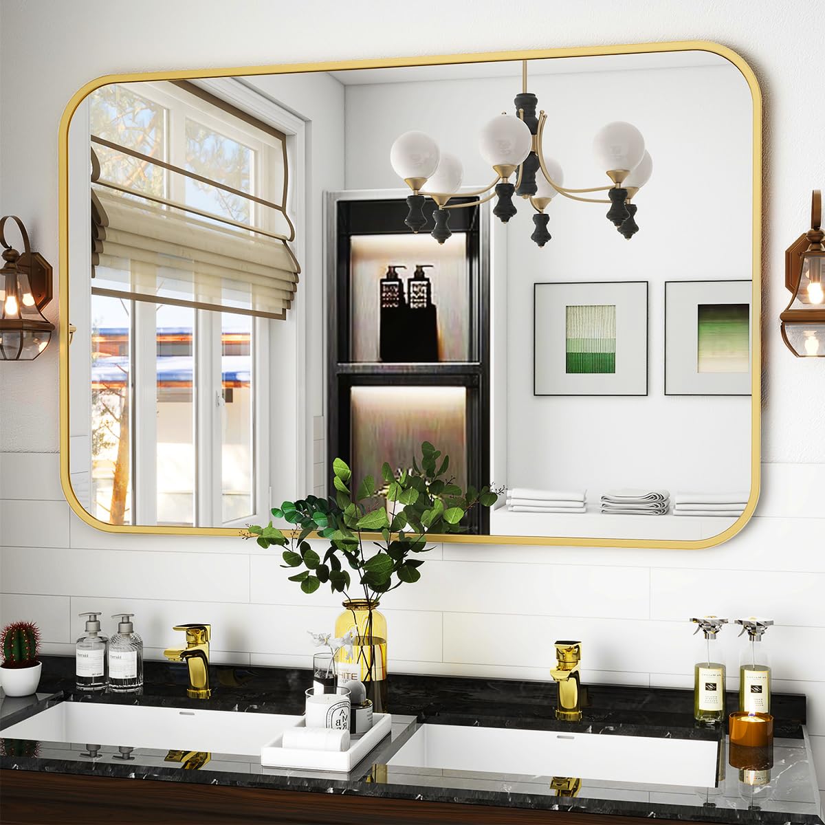 Oglinda Koonmi Gold 120x90 cm Nano Glass Cadru Aluminiu