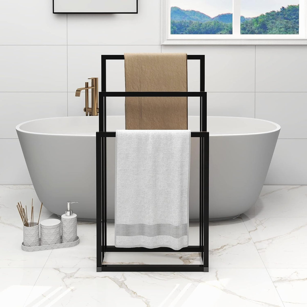 Suport de prosoape independent JELUTE cu 3 niveluri, marimea 3-T, negru