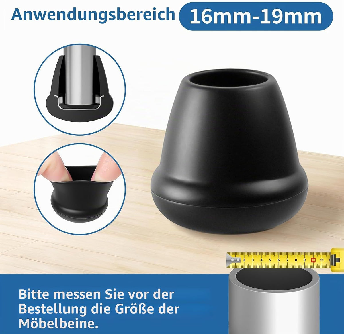 Capace din silicon RCHYFEED pentru picioare de scaun, baza cu metal, set 24 bucati, Boden mit Metall-24Pcs, negre