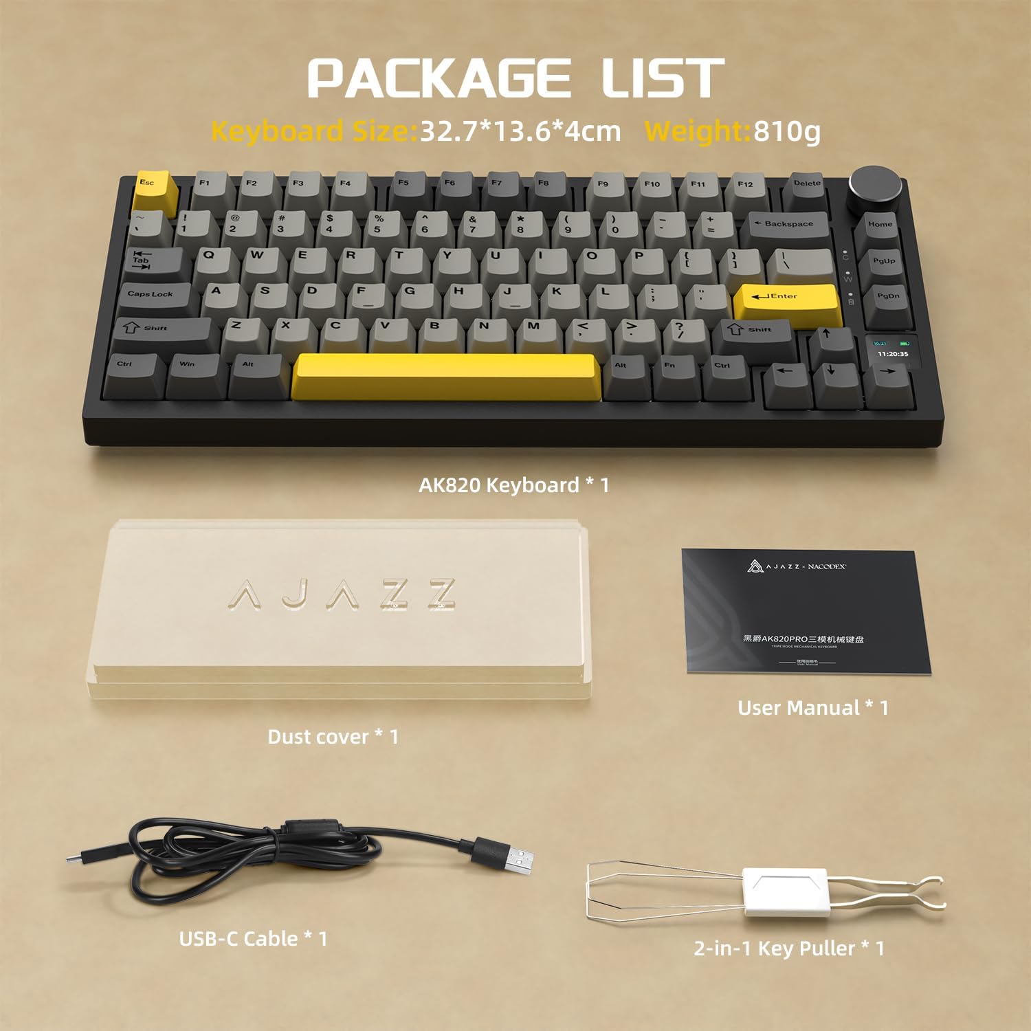Tastatura mecanica AK820PRO 75% cu ecran Smart TFT