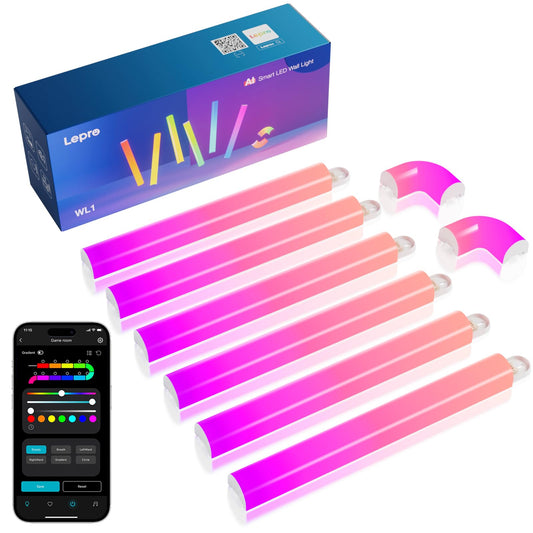 Lampa de perete Lepro WL1 AI Smart Wall LED Light Bar Lepro, recunoastere vocala, sincronizare muzicala, 8 elemente, montare pe perete