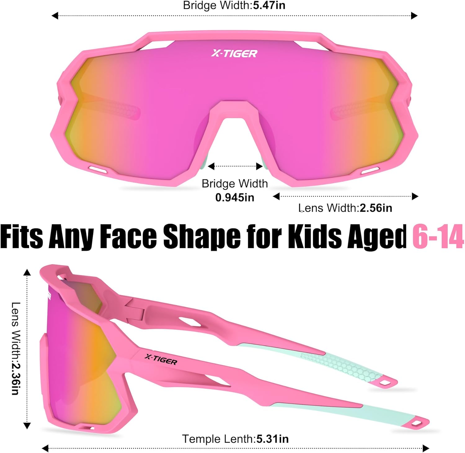 X-TIGER Children's Cycling Glasses Polarised Sports Glasses UV400 for Boys Girls Age 6-14 Years Outdoor Sports Sunglasses