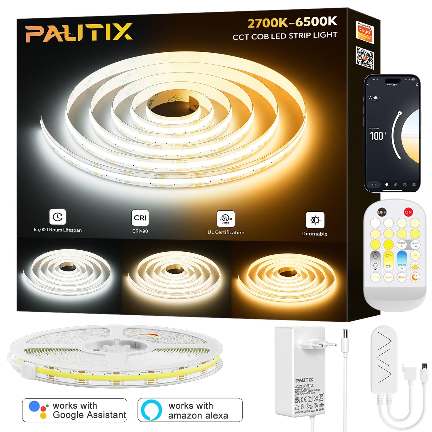 Banda LED smart PAUTIX Tunable White COB 24V dimabila Wi-Fi