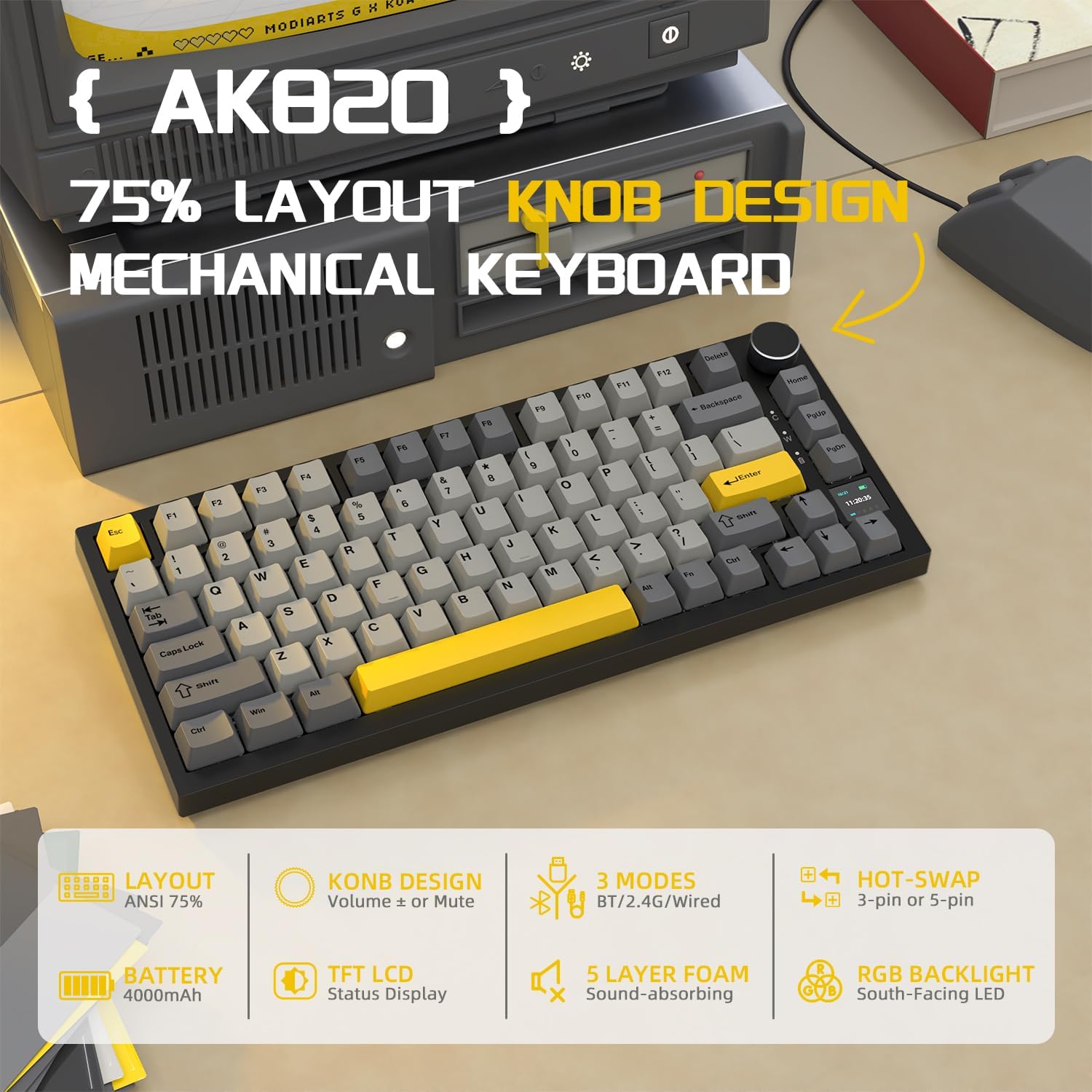 Tastatura mecanica AK820PRO 75% cu ecran Smart TFT