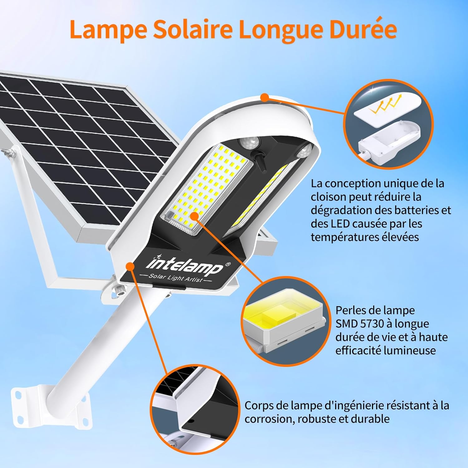 intelamp Outdoor Solar Street Light, Dual Motion Sensor, 12500 mAh 3000 lm Super Bright Outdoor Solar Spotlight with Remote Control, 4 Modes Outdoor Solar Lamp