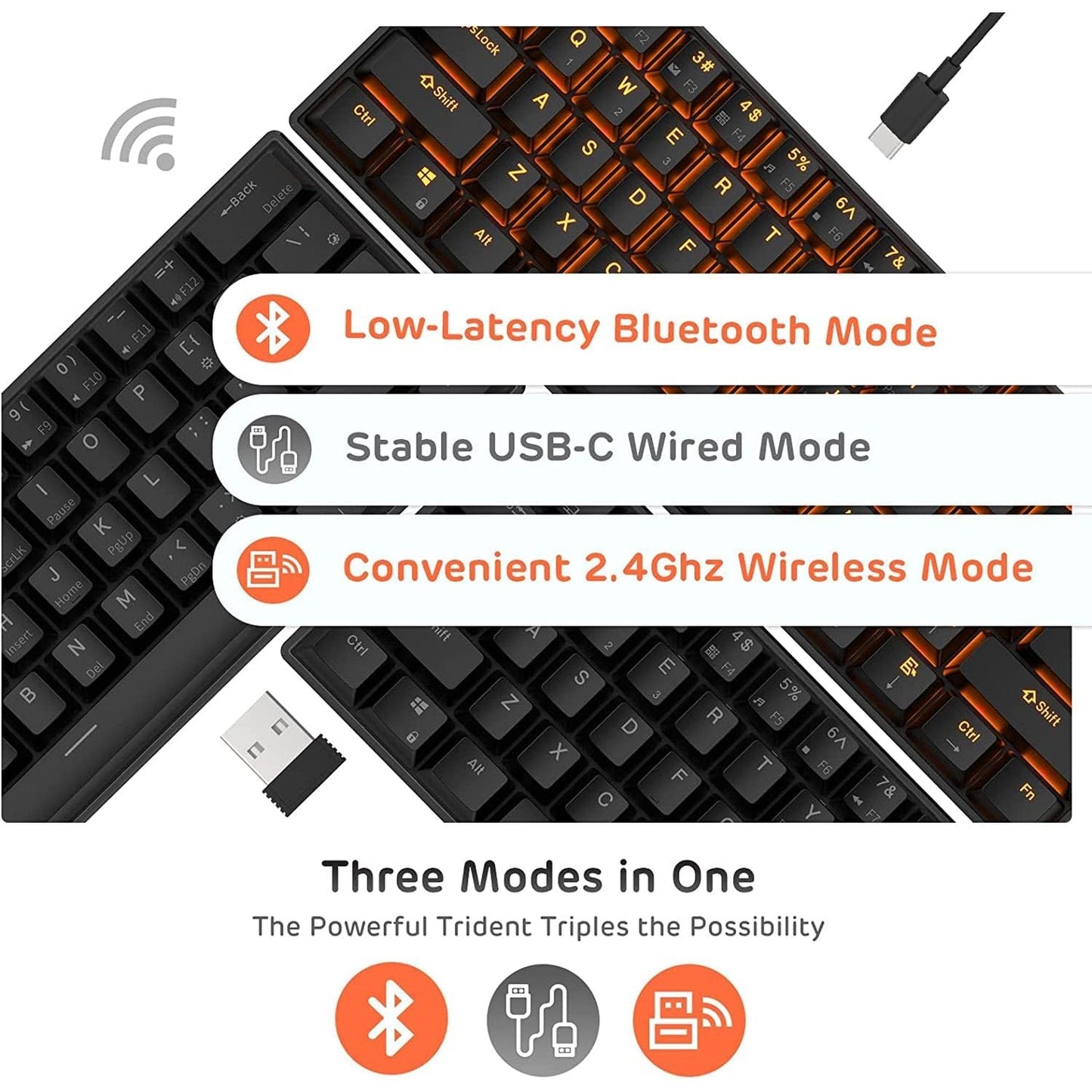 RK Royal Kludge RK61-US 2.4 GHz Wireless/Bluetooth/Wired 60% Mechanical Keyboard, 61 Keys Compact Keyboard, Hot Swappable Red Switch Gaming Keyboard with Software for Windows/Mac/Android