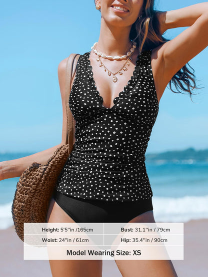 Costum de baie L - CUPSHE Tankini Scalloped V Neck Crossback Ruched