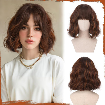 Peruca SOFEIYAN Bob Wavy Pink 30 cm, breton, fibra termorezistenta