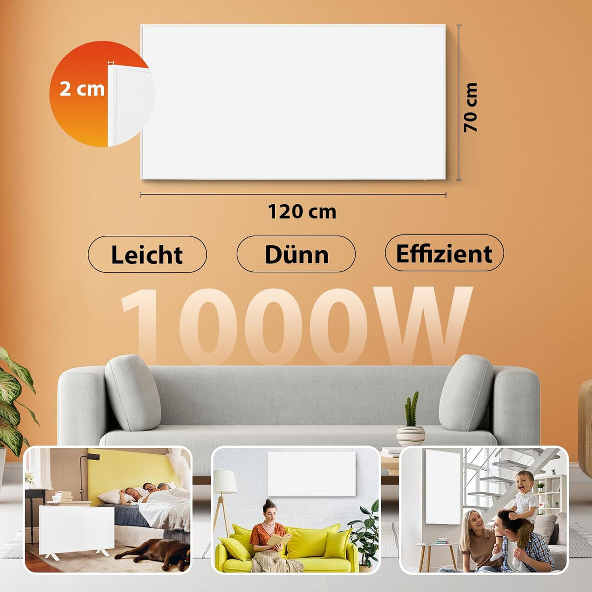 Incalzitor cu infrarosu XNATURE 1000 W cu WiFi, termostat, telecomanda, montare pe perete sau podea