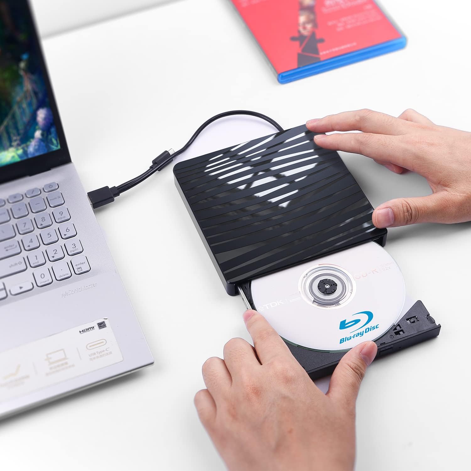 QDSYLQ External Blu Ray Drive 50G, Type-C & USB 3.0 HD 1080P Bluray Drive External Blu Ray Drive External BD CD DVD ROM RW Blu-ray Drive for Laptop PC Mac Windows 11/10/8/7/XP/Linux/MacOS