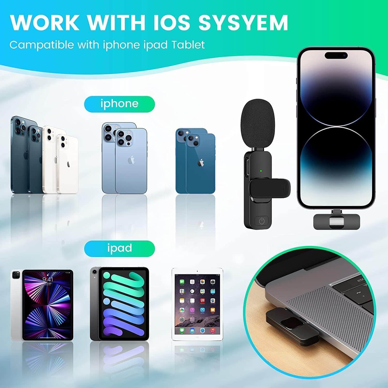 Mini Microphone Multifunctional, Mini Wireless Microphone for Video, Microphone Wireless for iPhone iPad, Microphone Bluetooth Mobile Phone, Mini Microphone for Clipon, Wireless Lapel Microphone for