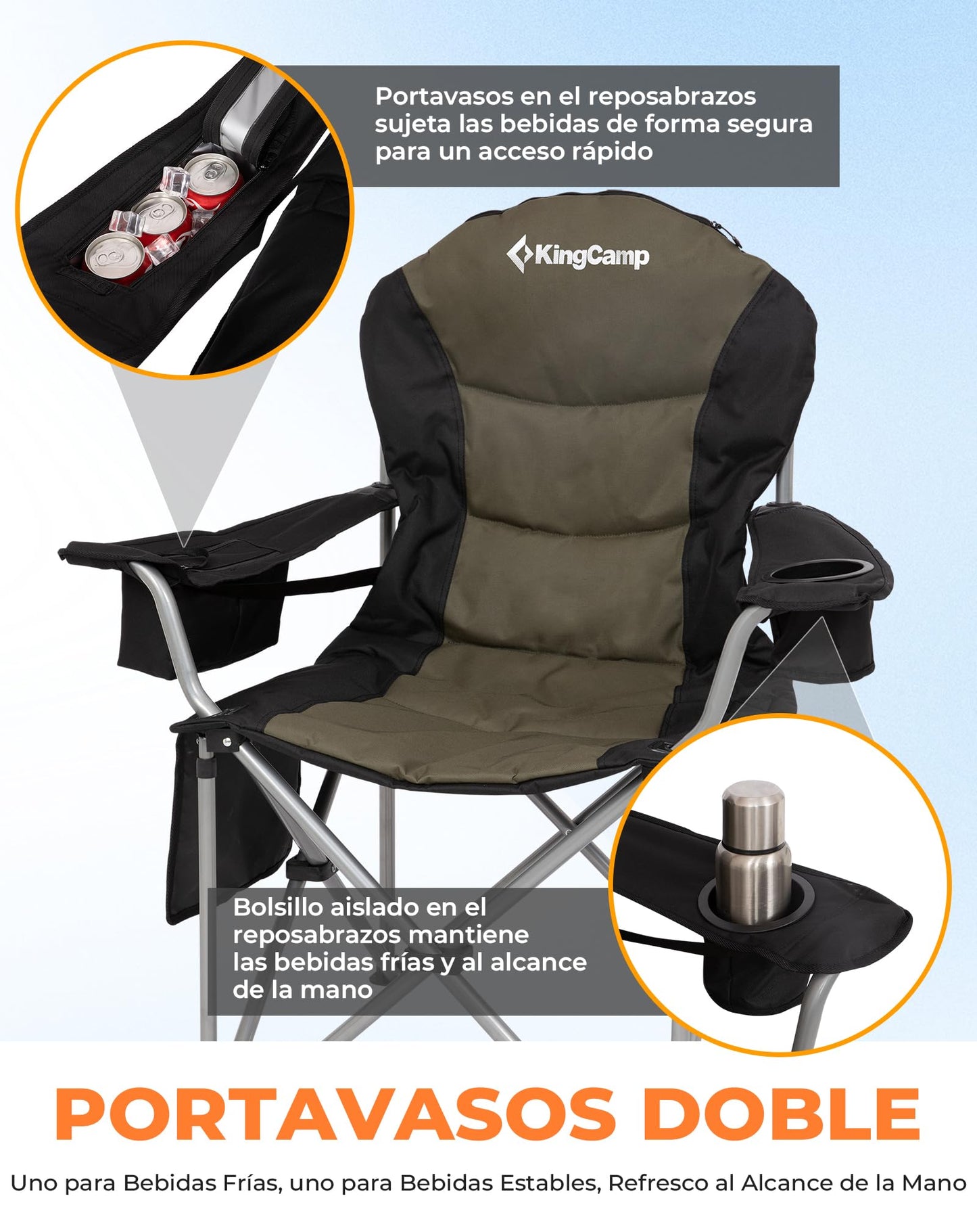 Scaun camping KingCamp Heavy Duty pliabil 250 kg suport lombar