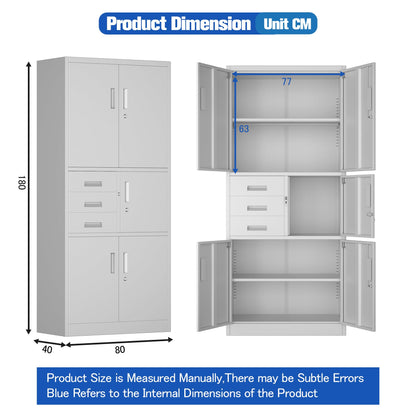 Dulap metalic dosare SUPEER 180x80x40 cm cu 5 usi si 3 sertare, incuietoare