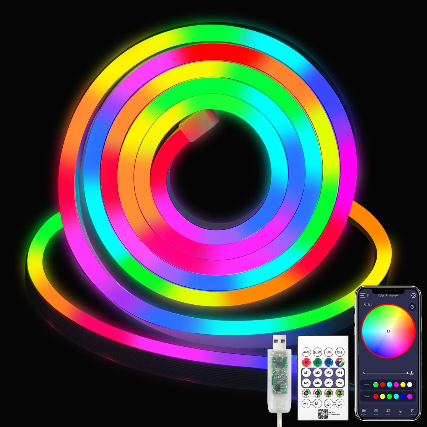 Banda LED RGB 15m Neon Rope Light App Remote IP65 Outdoor
