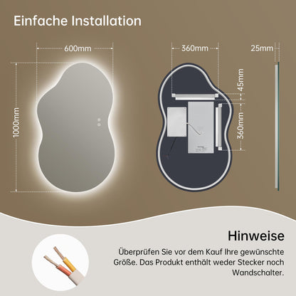 Oglinda baie OUMUSU LED asimetrica 100x60 cm anti-aburire
