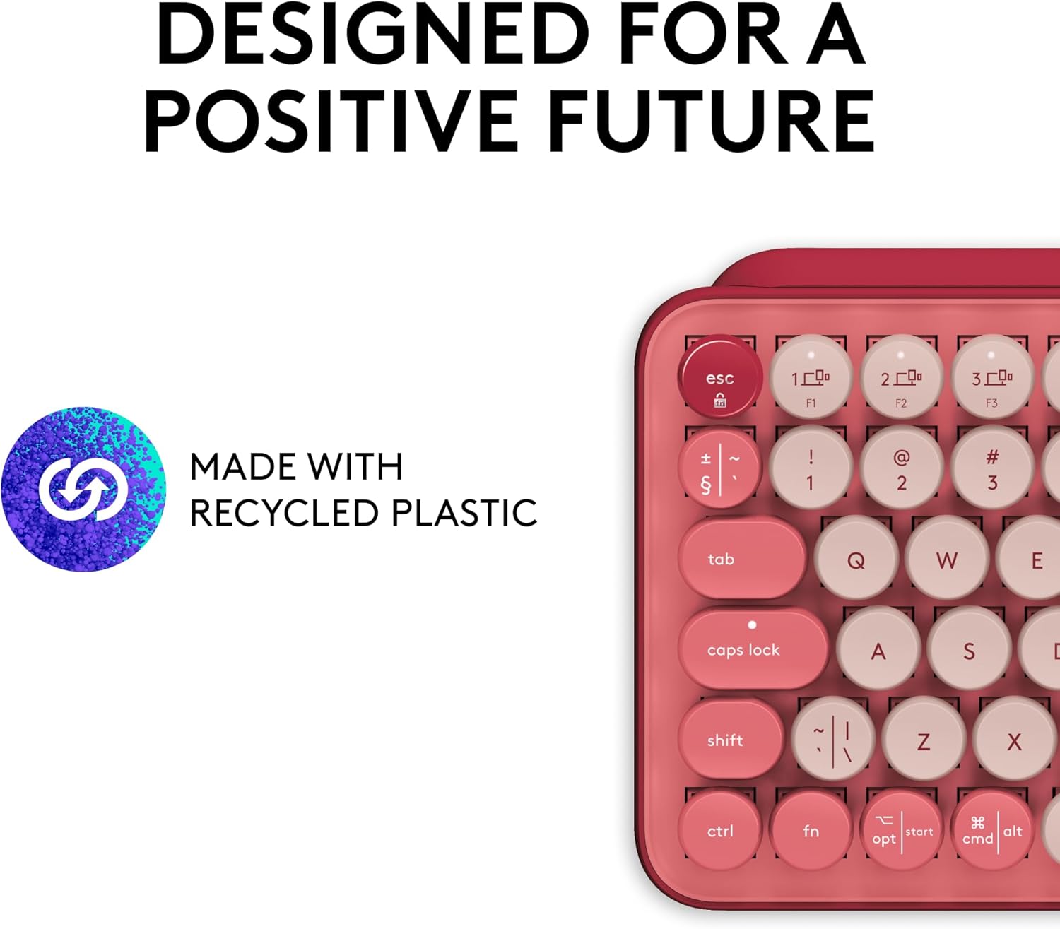 Logitech POP Keys Mechanical Wireless Keyboard with Customisable Emoji Keys, Durable Compact Design, Bluetooth or USB Connectivity, Multi-Device, OS Compatible - Heartbreaker