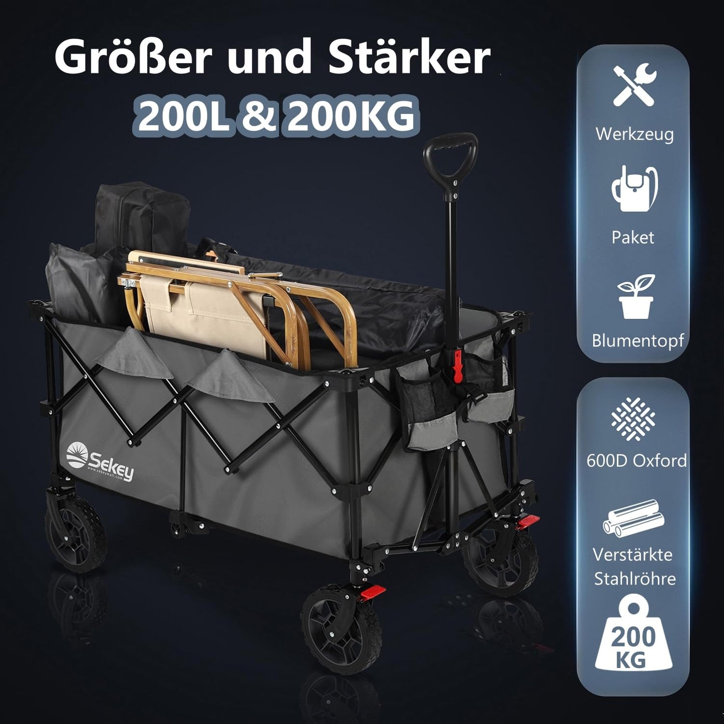 Carucior pliabil Sekey XXL Plus 200 L, 200 kg, roti off-road