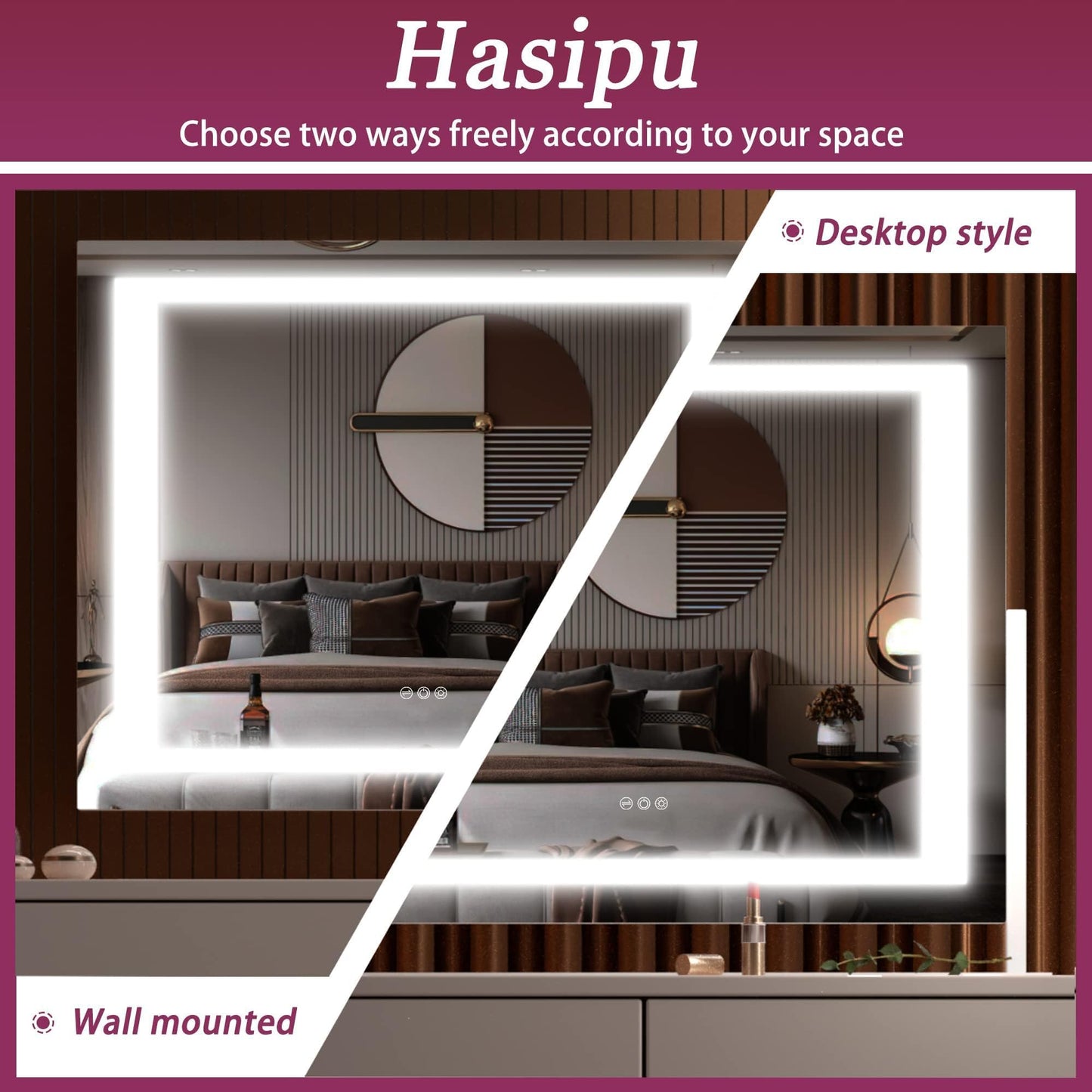 Oglinda cosmetica Hasipu 55x45 cm LED 10x, 3 temperaturi lumina