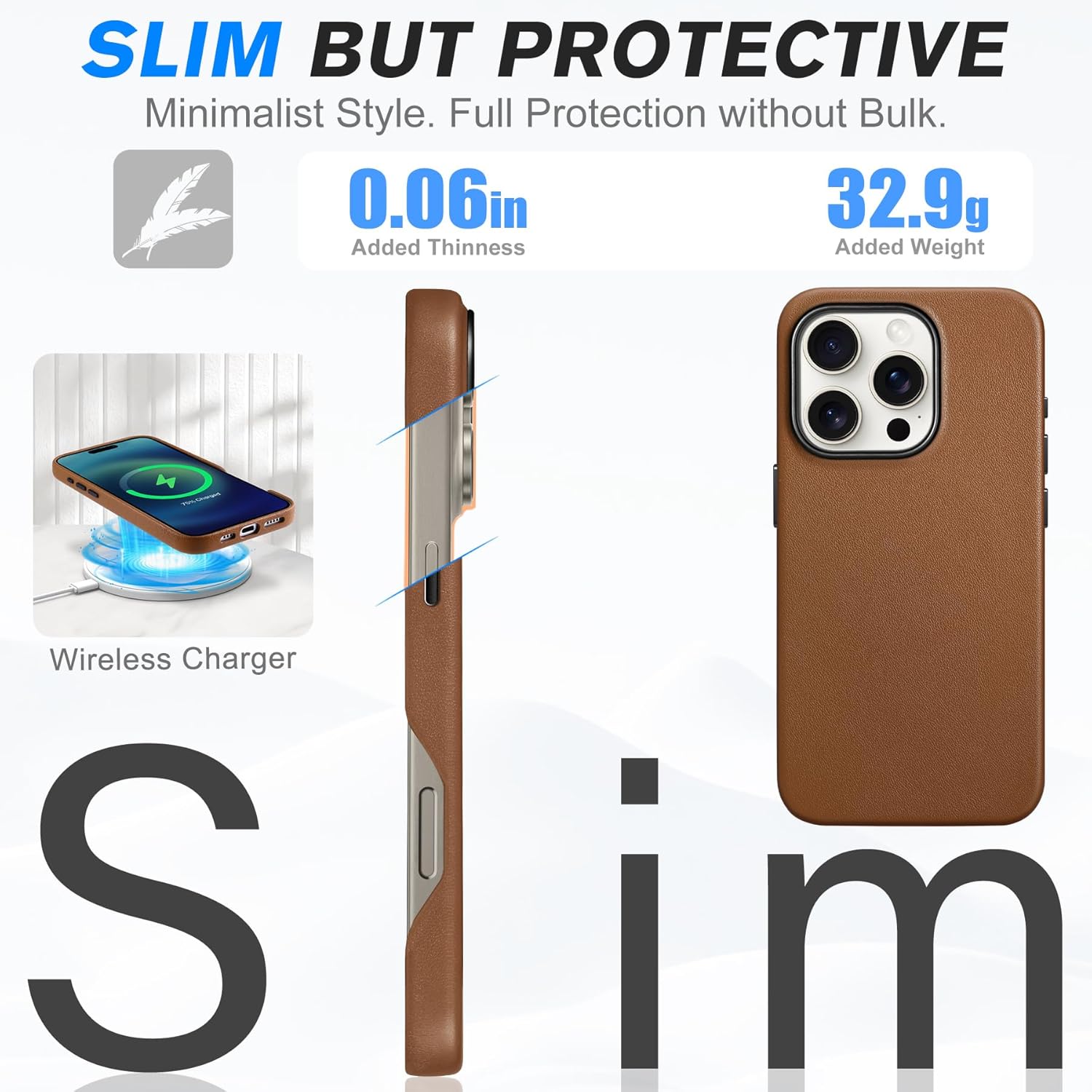 SHIELDON Case for iPhone 16 Pro 6.3" 2024, Genuine Leather, Magnetic Wireless Charging, Slim Fit, Non-Slip, Metal Button, Shockproof Protective Case Compatible with iPhone 16 Pro - Nappa Saddle Brown