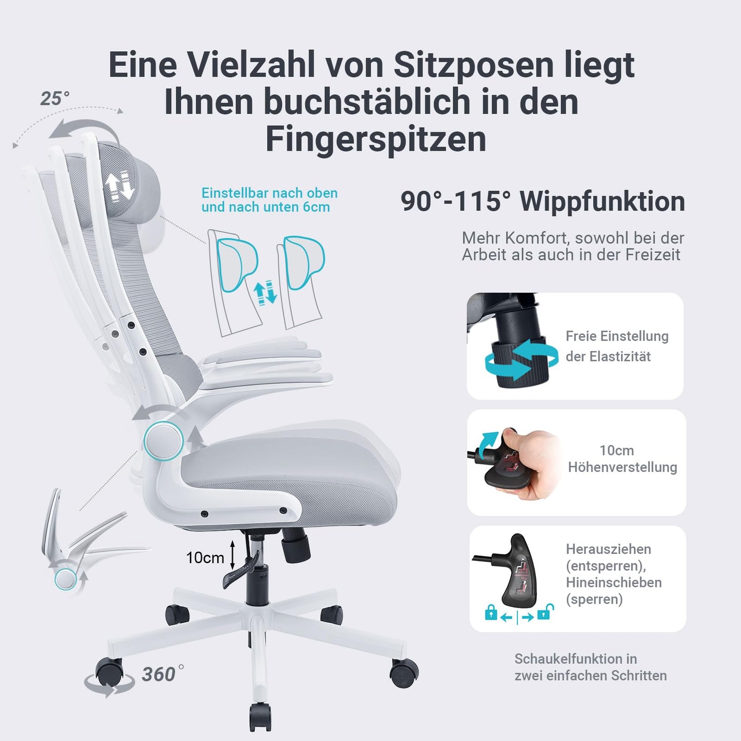 Scaun de birou MELOKEA CHAF018G ergonomic cu tetiera reglabila