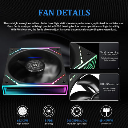 Thermalright Frozen Infinity 240 Black Liquid CPU Cooler,Double PWM Fans with 2000RPM,Desktop CPU Aio Cooler,for AM4/AM5&Intel LGA1150/1151/1200/2011/1700/1851,Infinity Mirror PC CPU Water Cooler