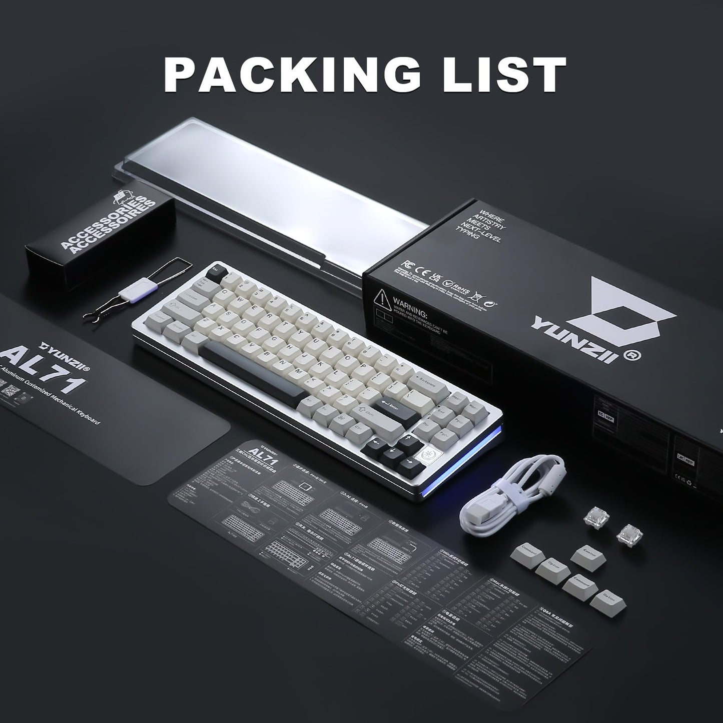 Tastatura YUNZII AL71 71 taste aluminiu CNC RGB wireless