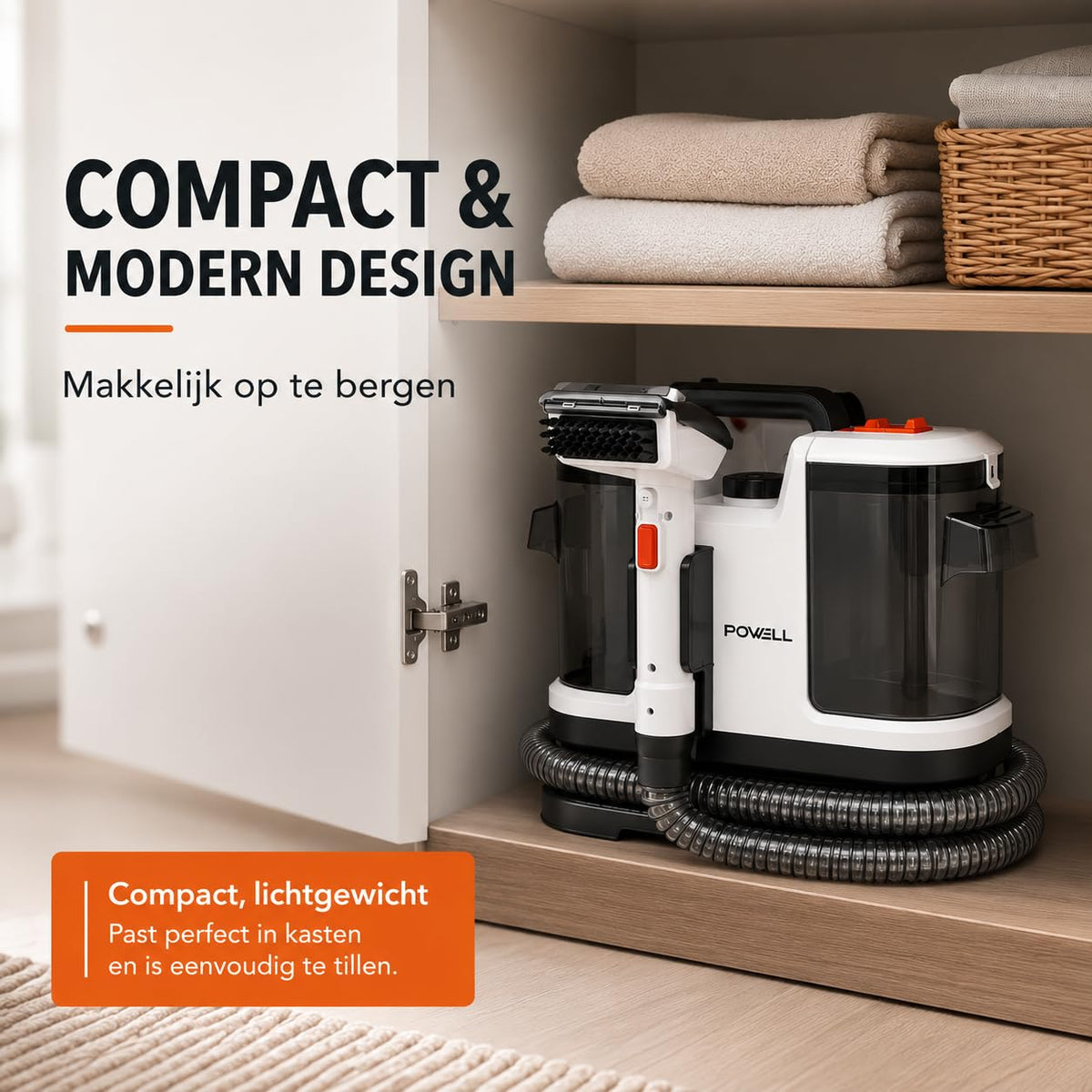 Aparat curatat covoare POWELL 304W 450W 13000Pa alb compact