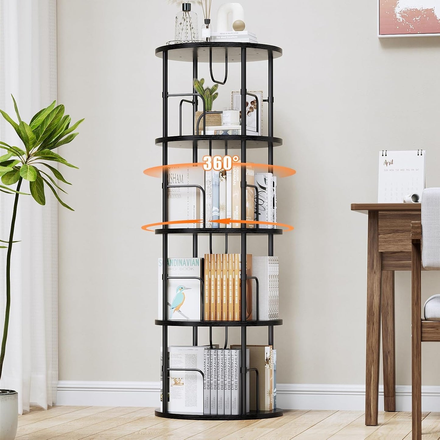 Biblioteca rotativa Generisch 6 niveluri 45x45x193 cm neagra