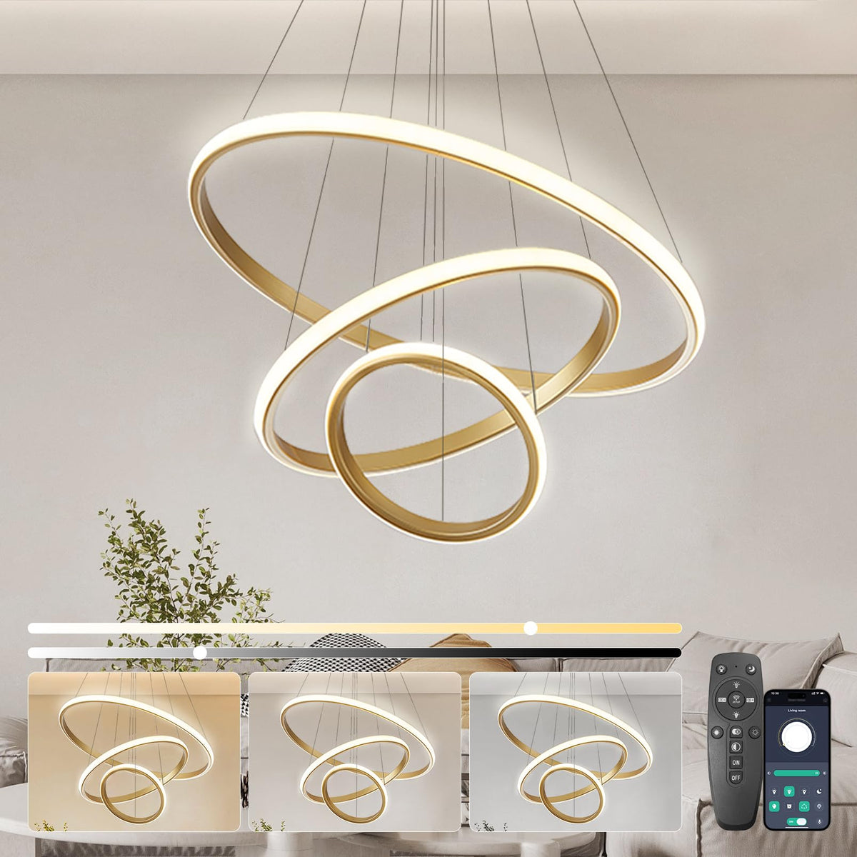 Lampa suspendata KSIBNW 3 Rings LED 45W 3800 lm, reglabila