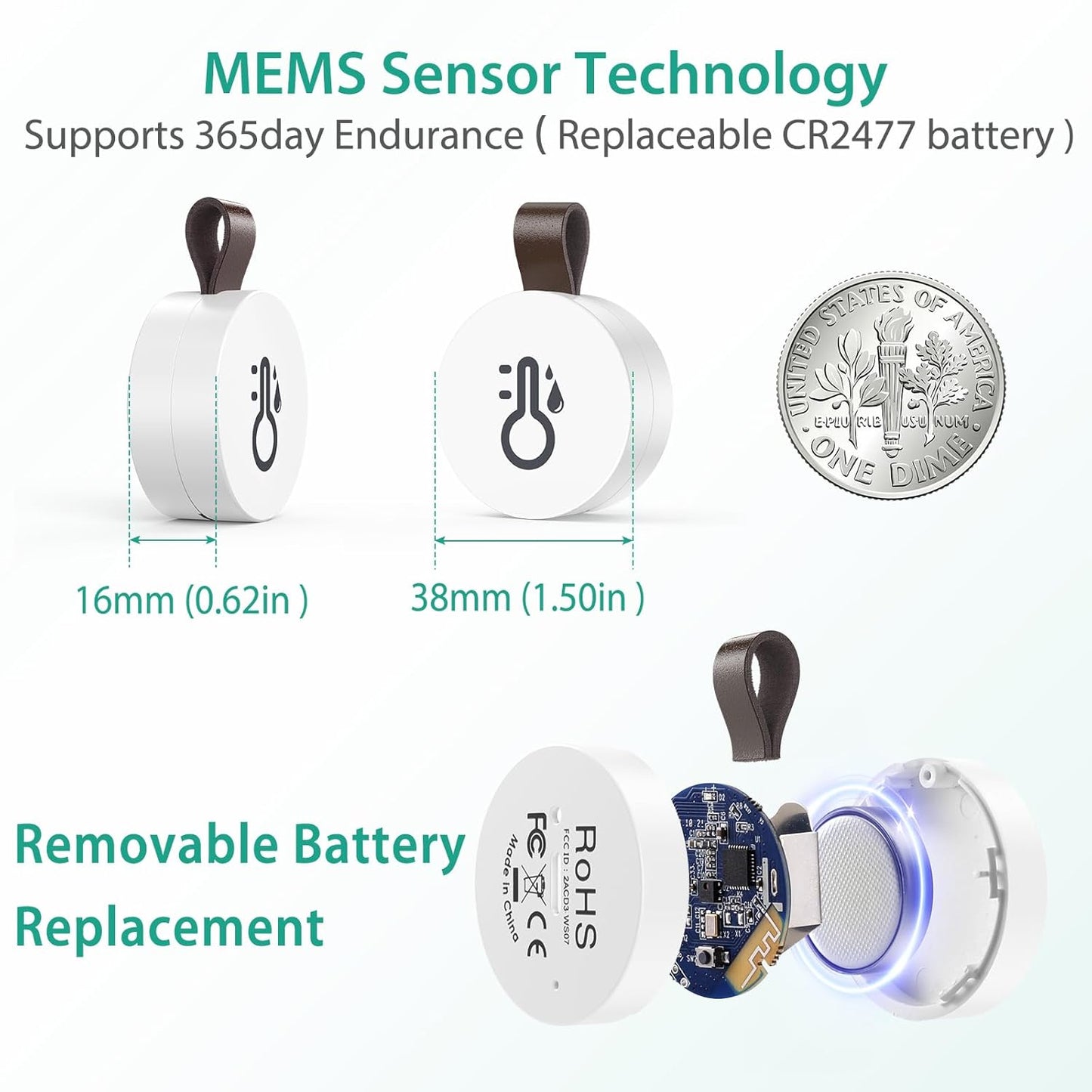 ORIA Wireless Thermometer Hygrometer, Mini Bluetooth 5.0 Temperature Humidity Sensor with Data Export and Alerts for iOS Android, Smart Real-Time Records for Baby Room, Wine Cellar (3 PCS)