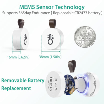 ORIA Wireless Thermometer Hygrometer, Mini Bluetooth 5.0 Temperature Humidity Sensor with Data Export and Alerts for iOS Android, Smart Real-Time Records for Baby Room, Wine Cellar (3 PCS)