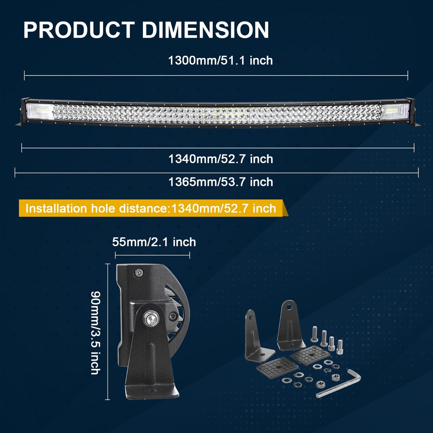 Bara LED RIGIDON Curved Thin Slim 52 inch 675W 6000K IP67