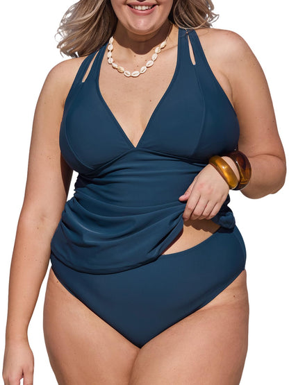 Costum de baie XL - CUPSHE Tankini V Neck Crisscross Reglabil