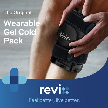 REVIX Knee Cooling Cuff - Reusable Cooling Pad with Velcro Fastening & Flexible Gel, Knee Cooling Pack for Targeted Use for Everyday Tension, Bruises & Sports, Black
