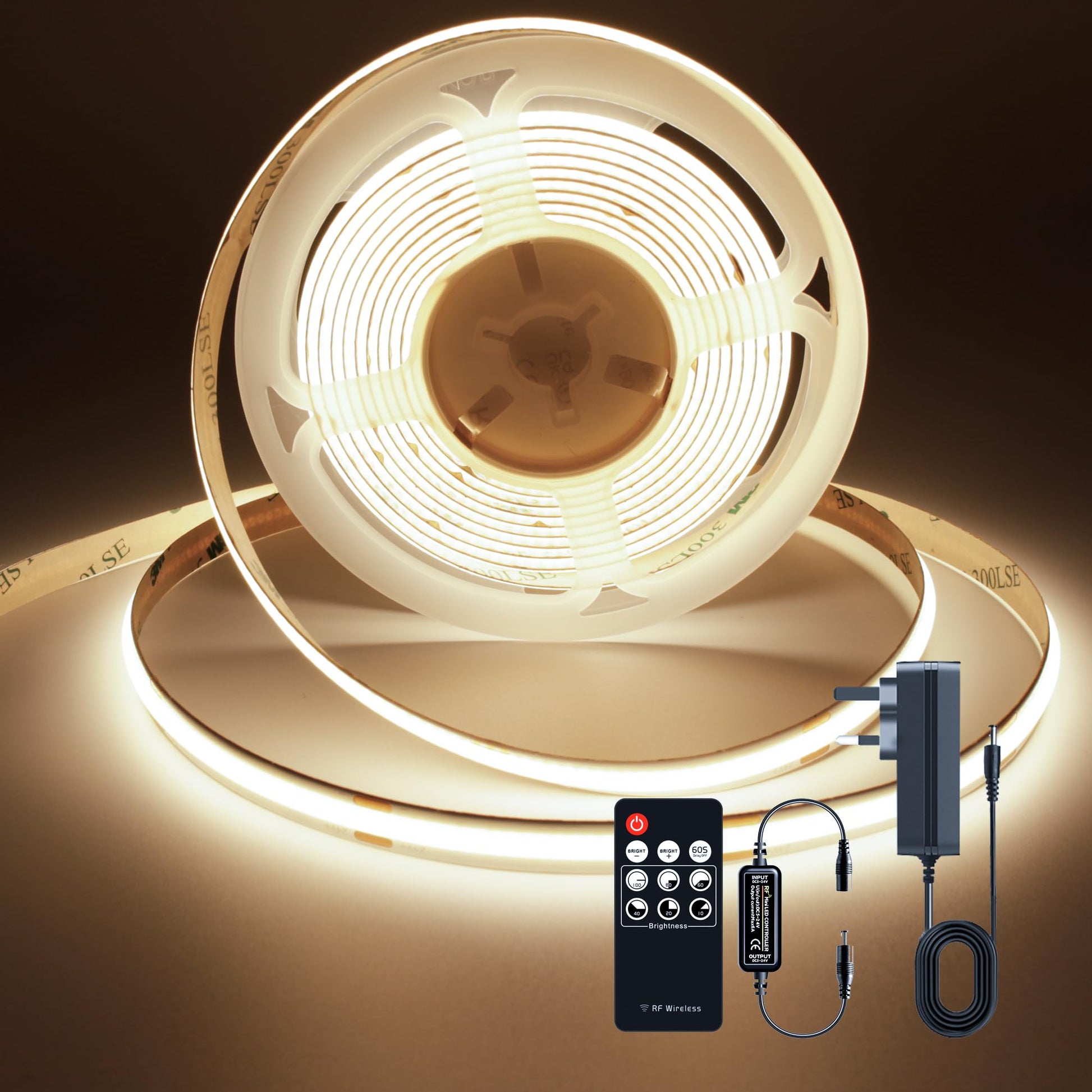 TTWAY COB LED Streifen Kaltweiß 6000K, 5M Dimmbares Flexibles 24V COB LED Streifen Licht set, 480 LEDs/M, GS Netzteil, mit RF Fernbedienung, CRI90+ helles Unterbaulicht für Fernseher, DIY Dekoration