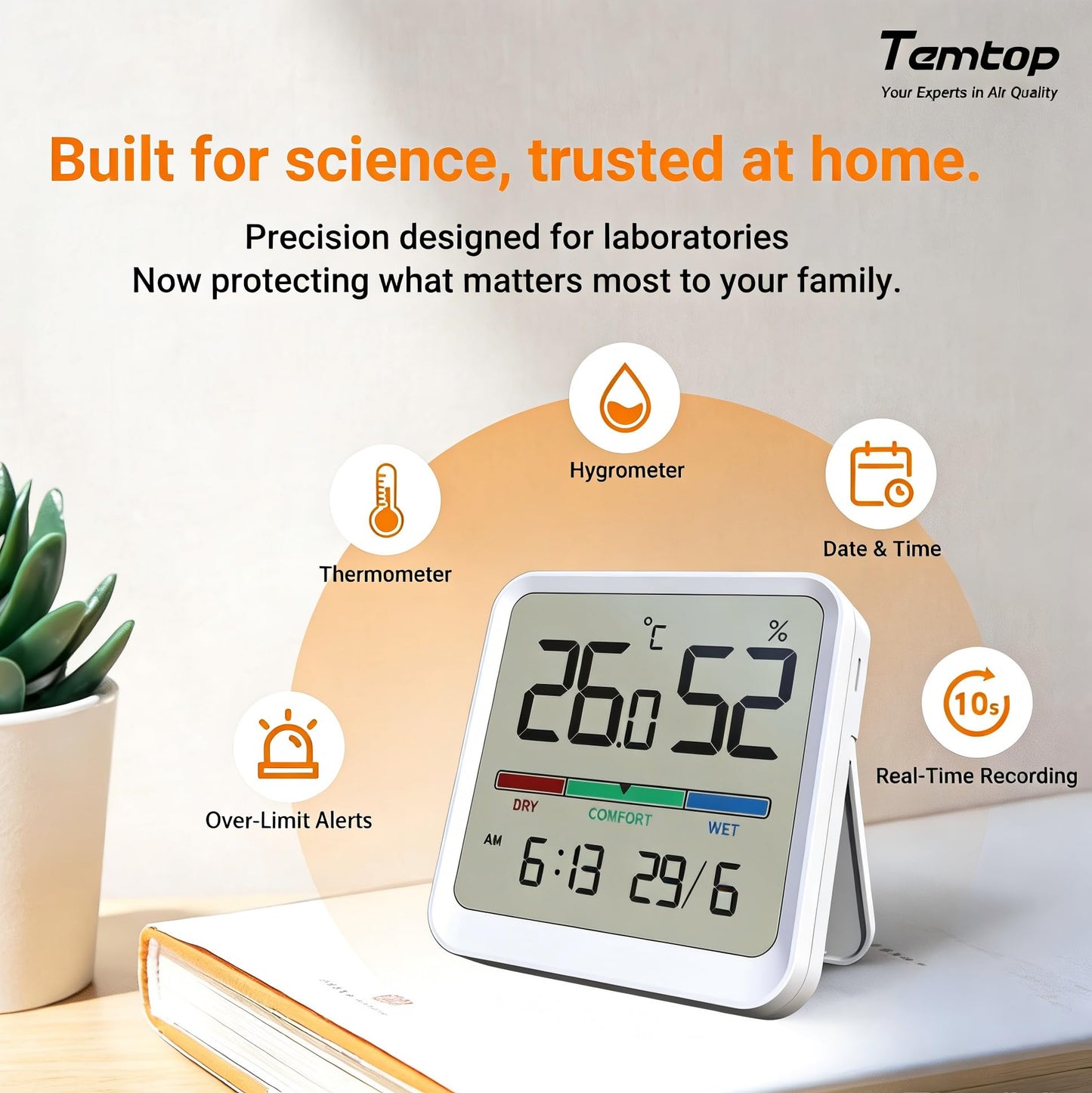 Monitor aer Temtop M10+ CO2 6-in-1 Bluetooth PM2.5 VOC
