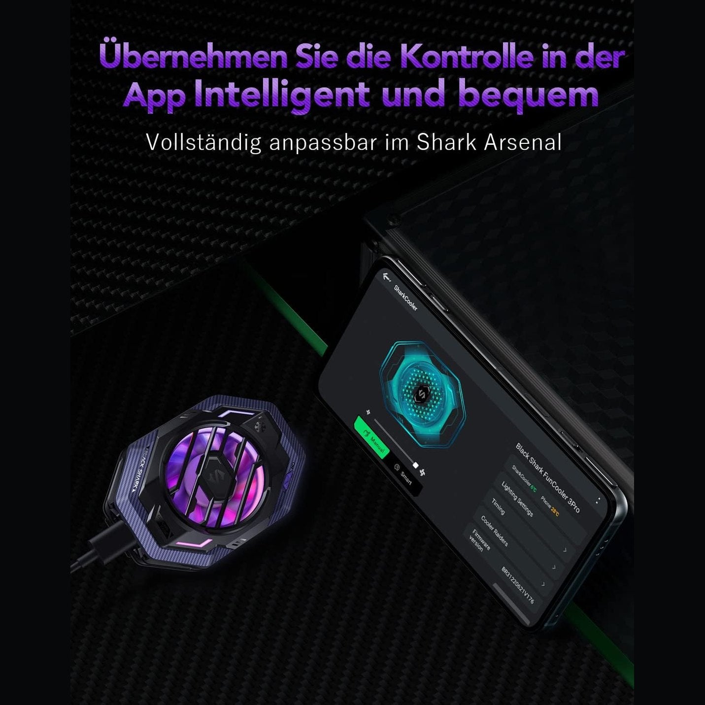 Black Shark FunCooler 3 Pro Mobile Phone Cooler Fan Fast Cooling Sleep Timer Function as Phone Stand Physical Switch 5 Speed Cooling Performance Quiet Gaming for Tiktok Live Streaming