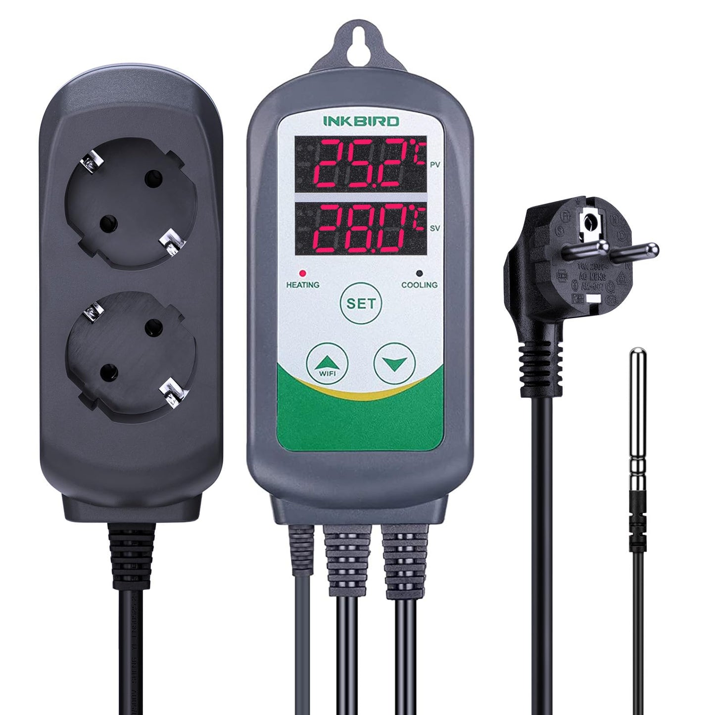 Inkbird Termostat Digital Wireless ITC-308-WiFi, Control Temperatura pentru Incalzire si Racire, WiFi si Aplicatie Mobila